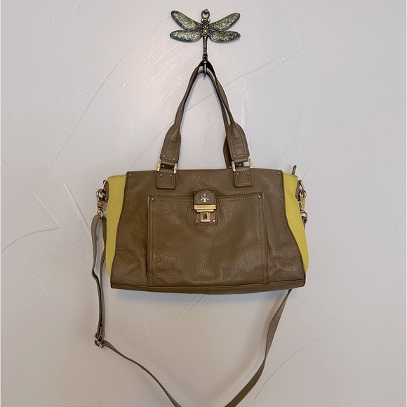 Tory Burch Rachel Leather Contrast Satchel Crossbody GUC - Picture 1 of 9